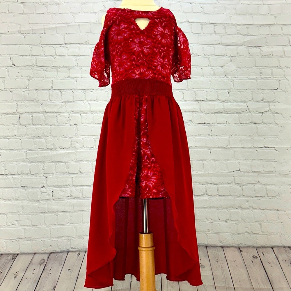 Girls Red  Sparkle‎ HiLo Romper chiffon overlay